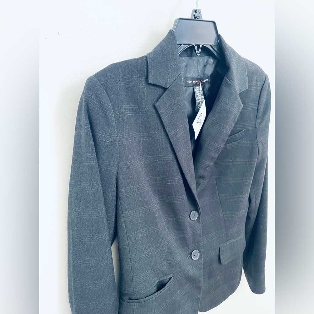 NY&Co Charcoal Gray Plaid Lined Blazer Women's Size 6 - Picture 4 of 6